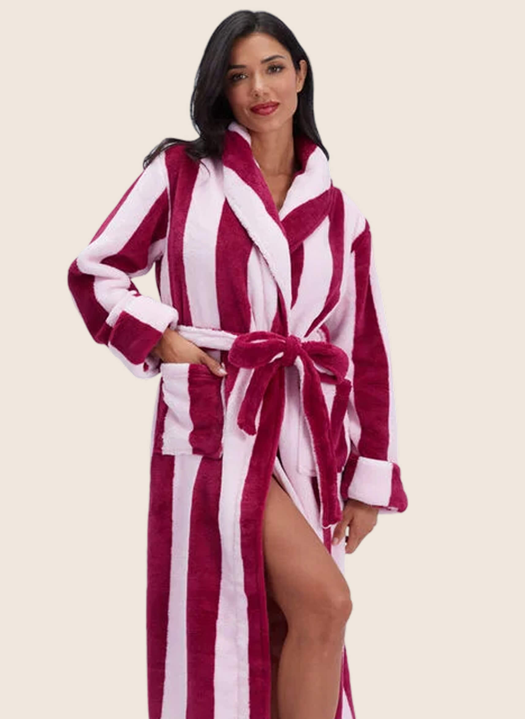 Striped fluffy long dressing gown