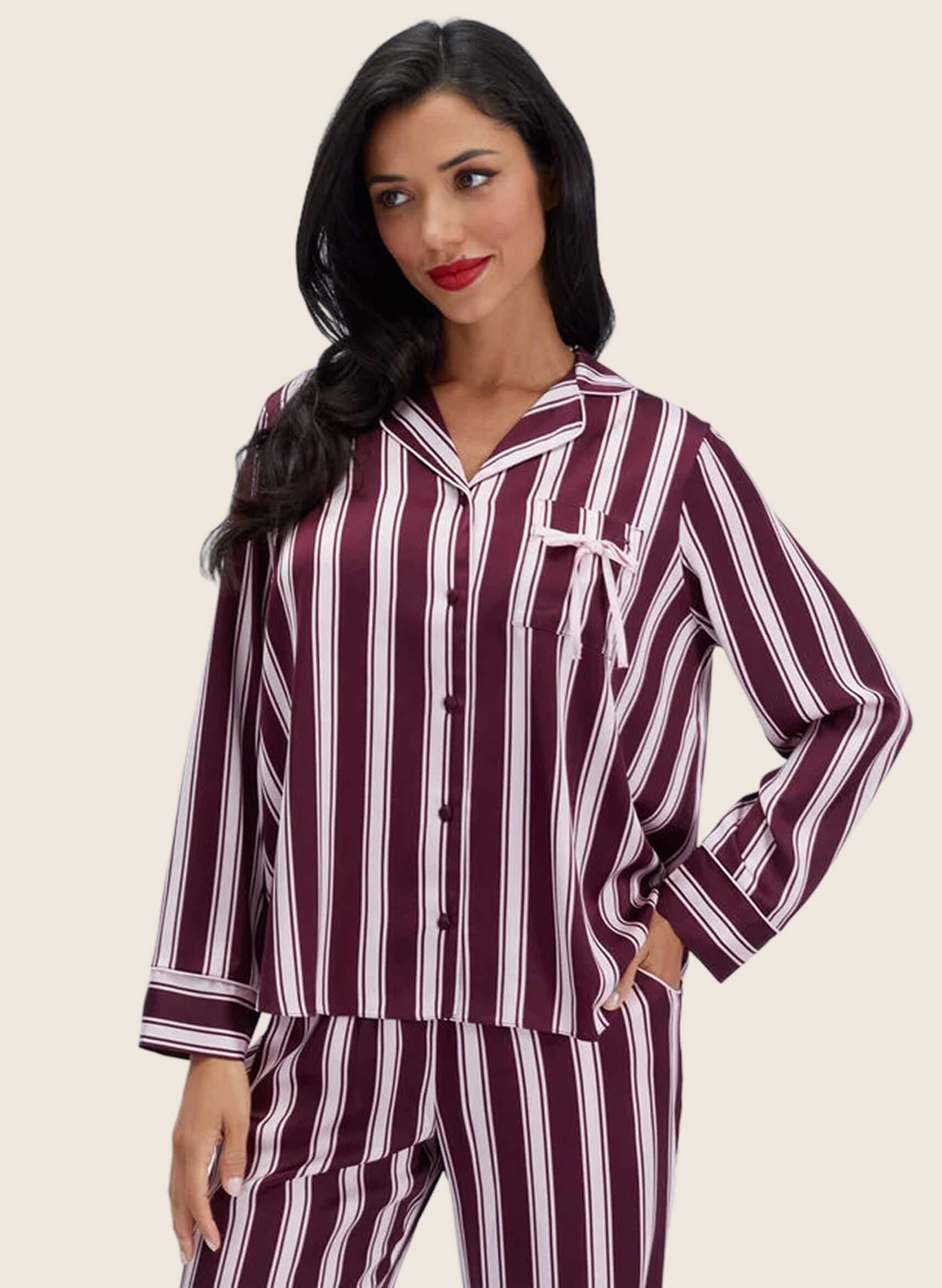 Oversized striped satin long pyjama set