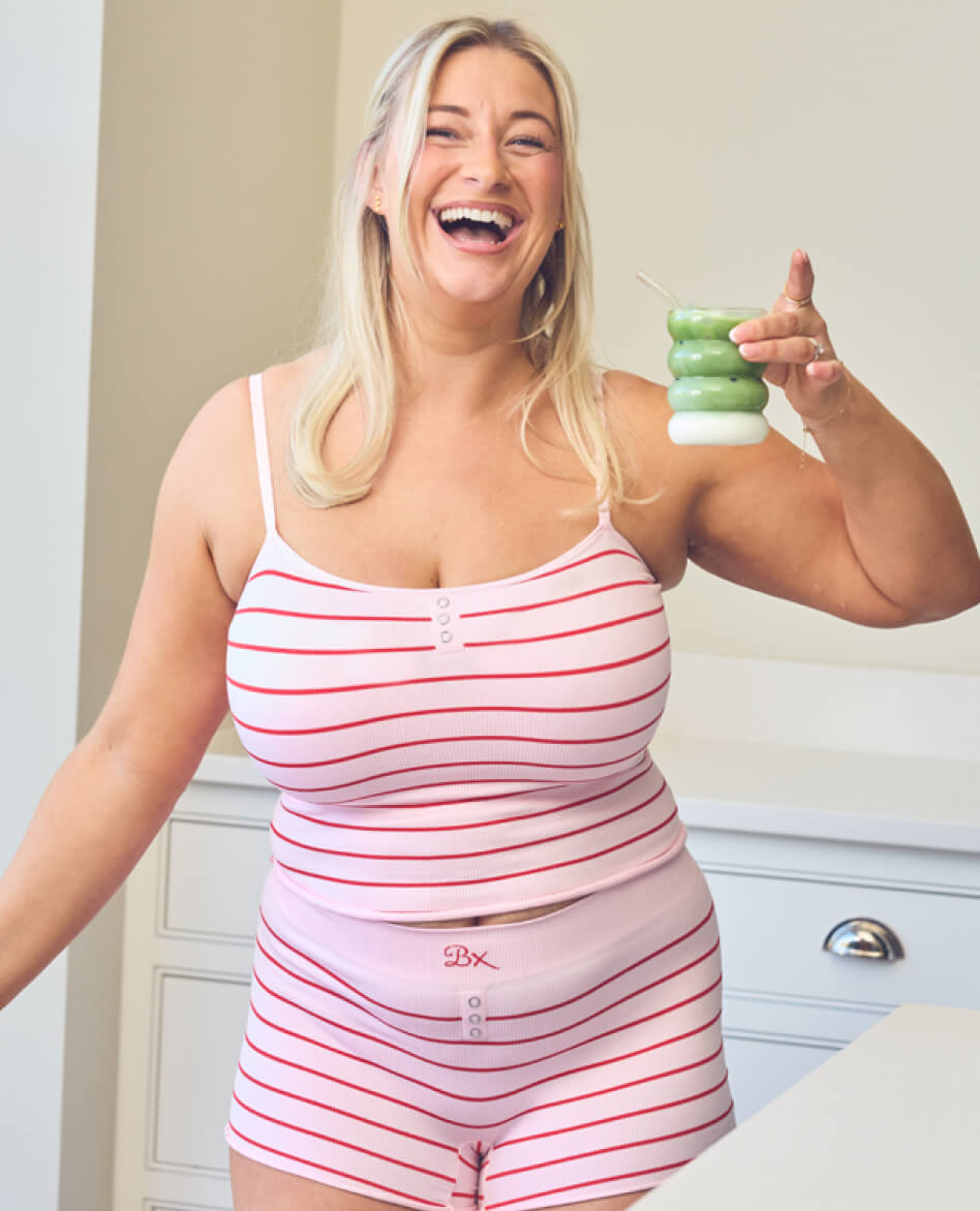 Ribbed striped seamfree cami set - Red Mix - Shop now