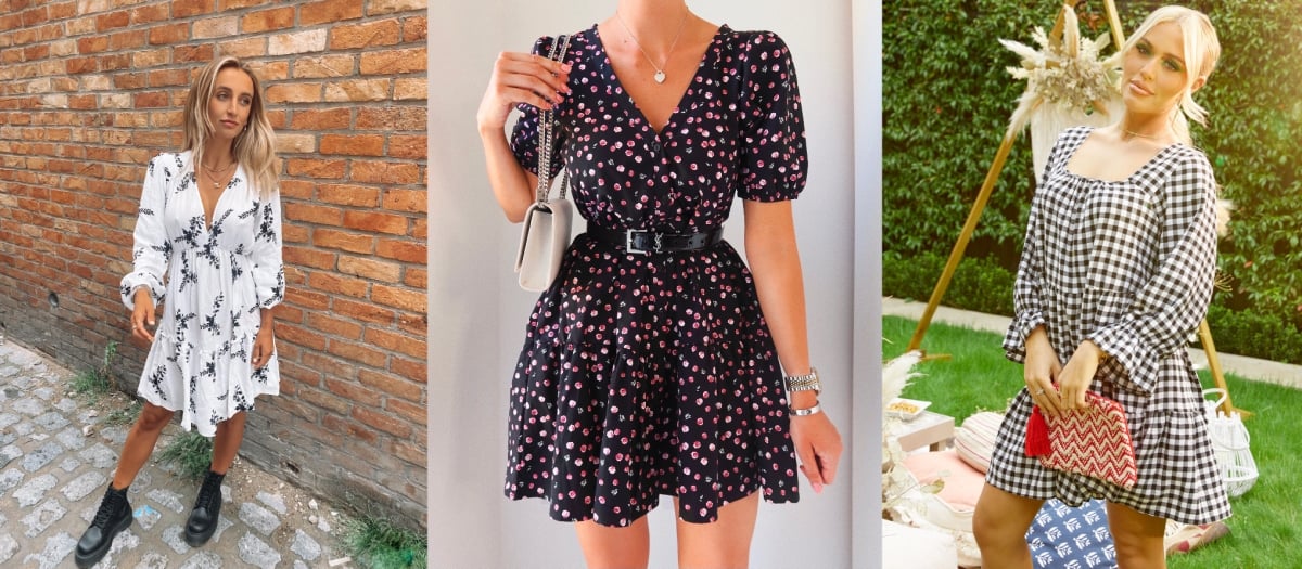 Three women wearing summer smock dresses