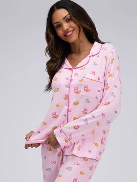 Breakfast print modal long pyjamas