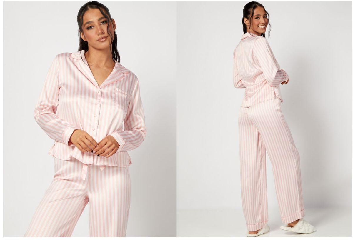 Pink Stripe Satin Revere PJ Set