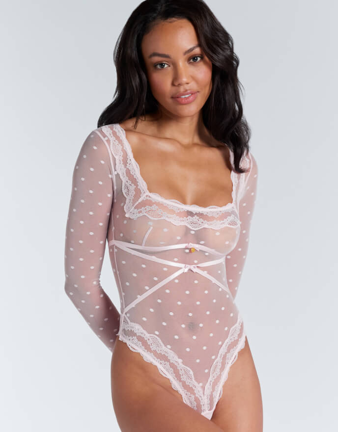 Faye spot mesh bodysuit - Light Pink Faye spot mesh bodysuit - Light Pink