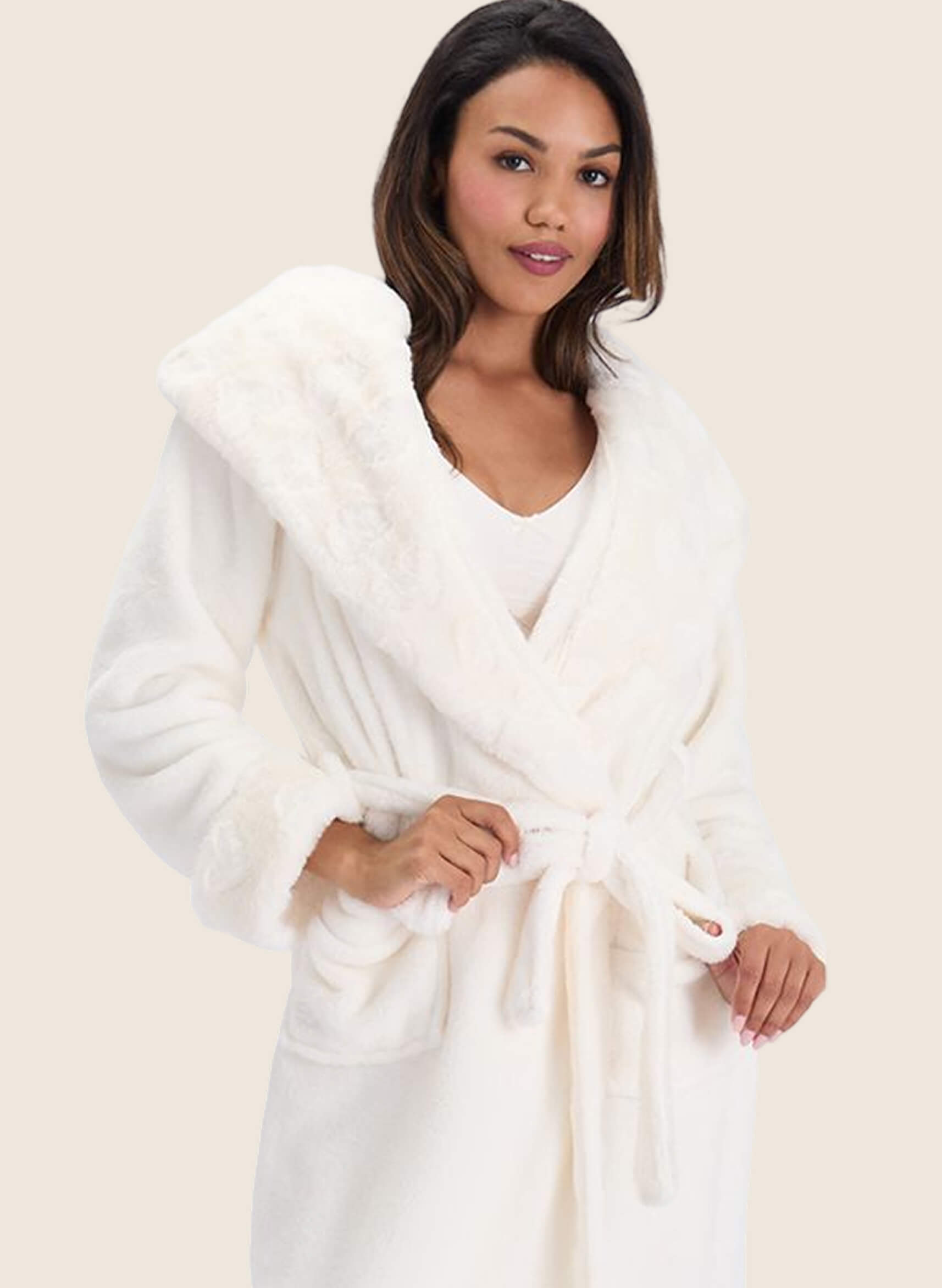 Heart fur trim long dressing gown