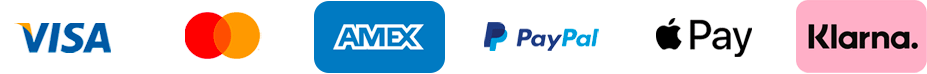Visa, Mastercard, American Express, PayPal, Klarna Visa, Mastercard, American Express, PayPal, Klarna
