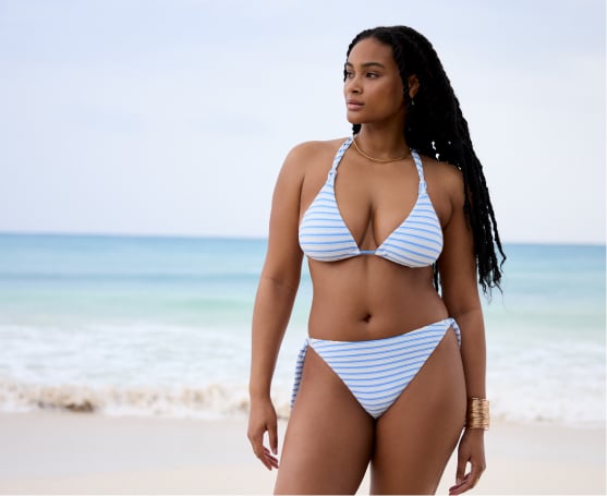 woman in blue bikini on the beach