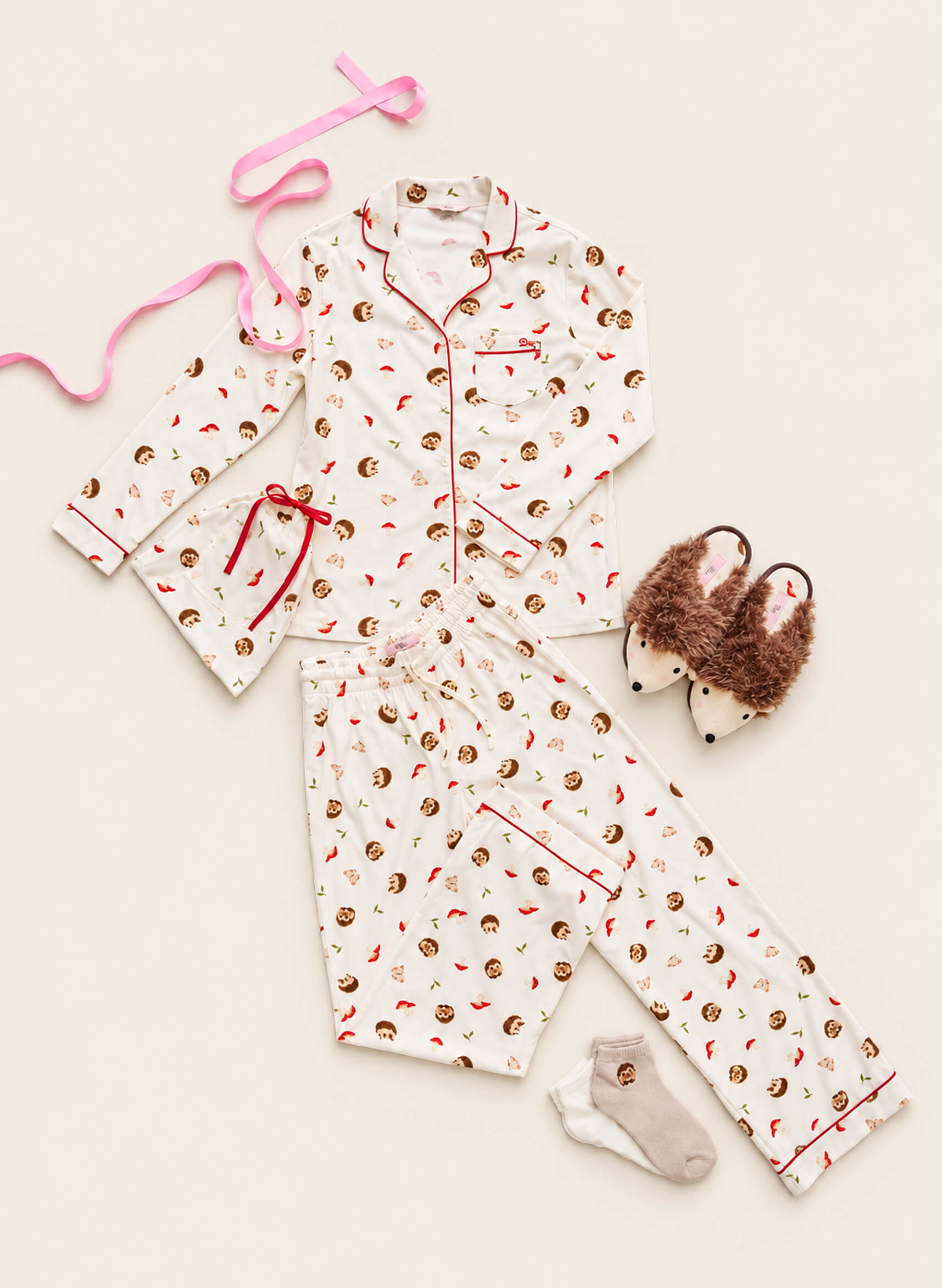 Hedgehog garden fleece pyjamas in a bag