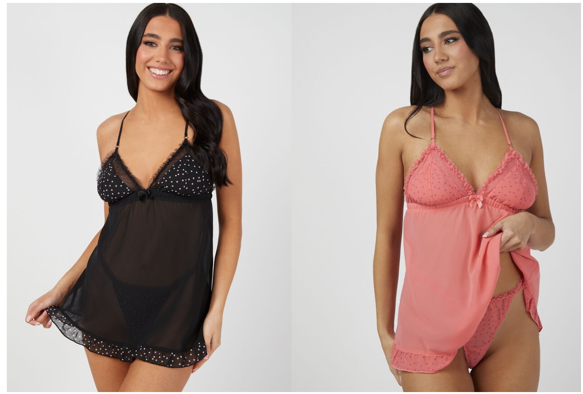 Sabrina Spot Babydoll and Thong Sets