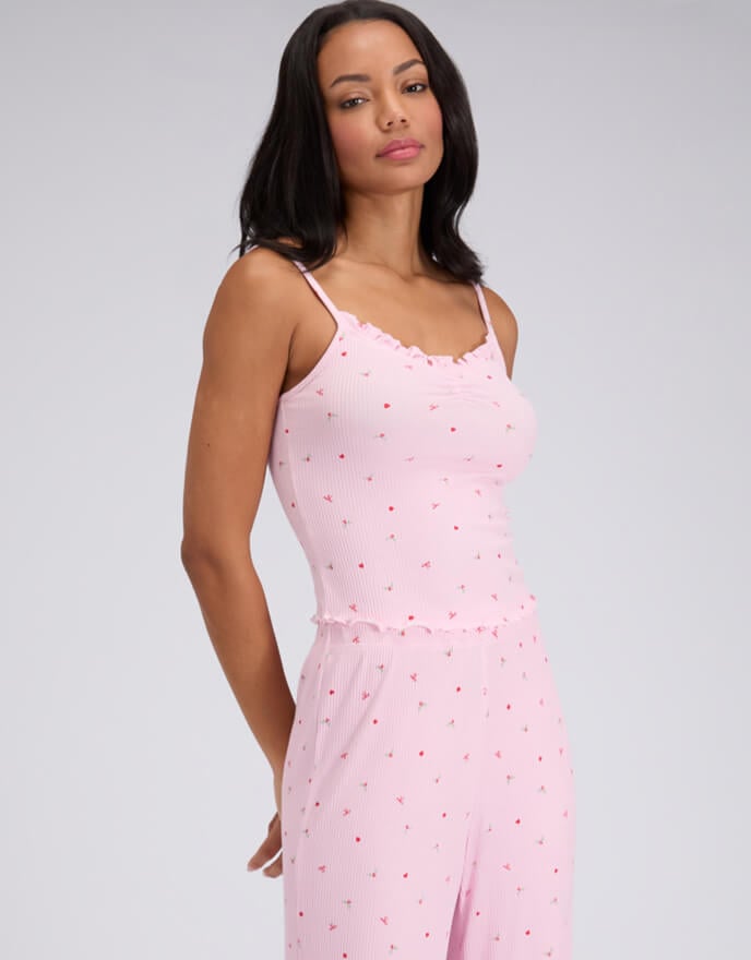 Mistletoe ribbed cami and trousers pyjama set - Pink Mix Mistletoe ribbed cami and trousers pyjama set - Pink Mix