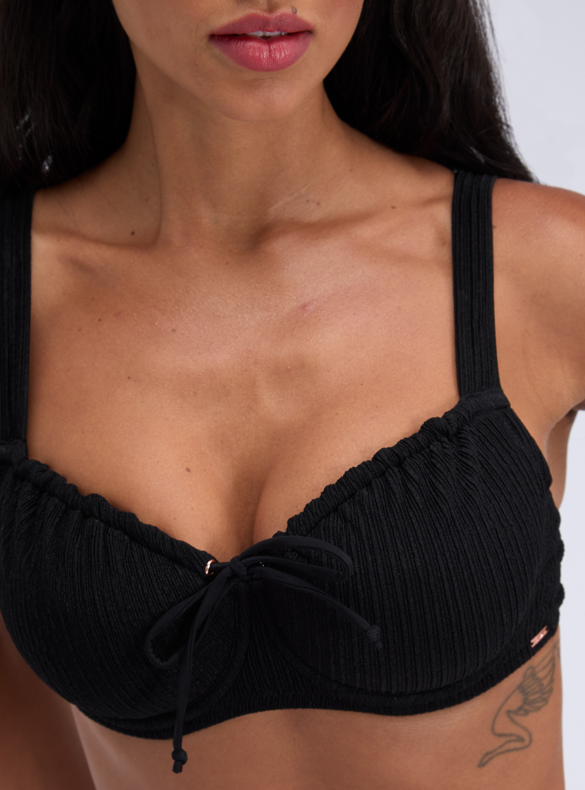 Amalfi crinkle balconette bikini top | Black | Boux Avenue USA