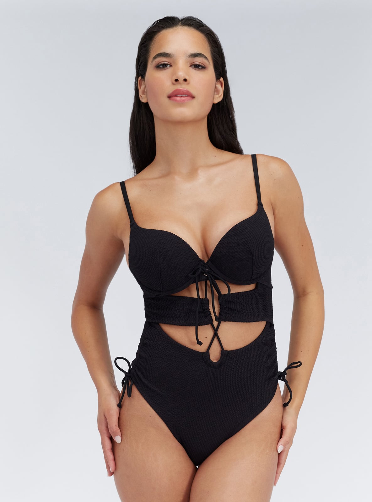 Naples crinkle super push up swimsuit | Black | Boux Avenue USA