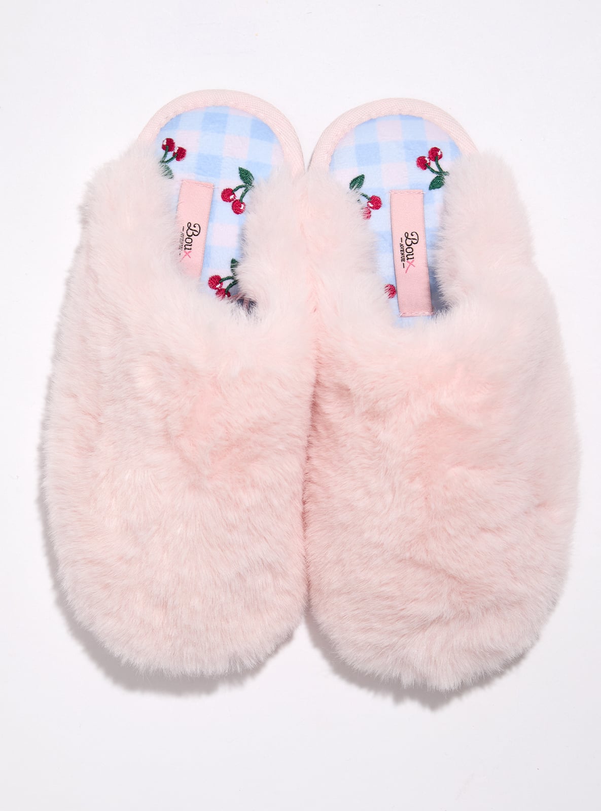 Plush cherry embroidered sole mule slippers | Pink Mix | Boux