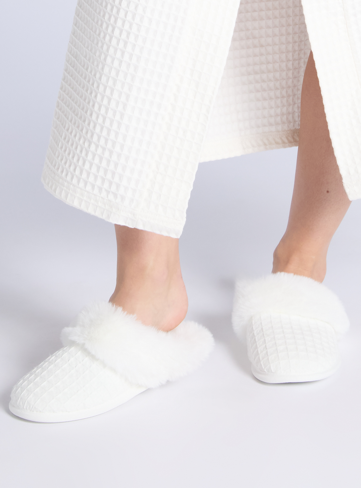 Waffle mule slippers | White | Boux Avenue USA