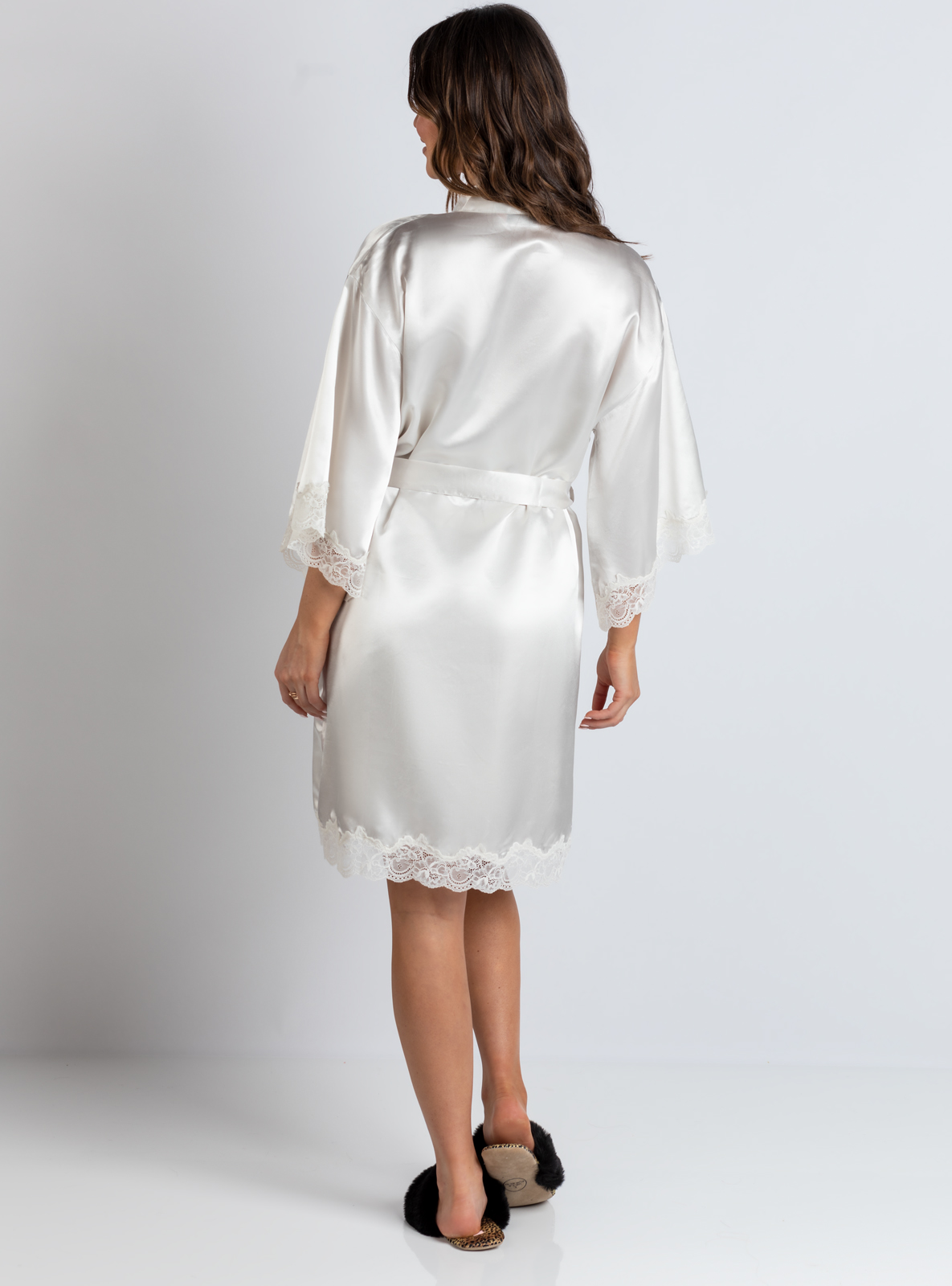 Marnie satin and lace robe | Ivory | Boux Avenue USA
