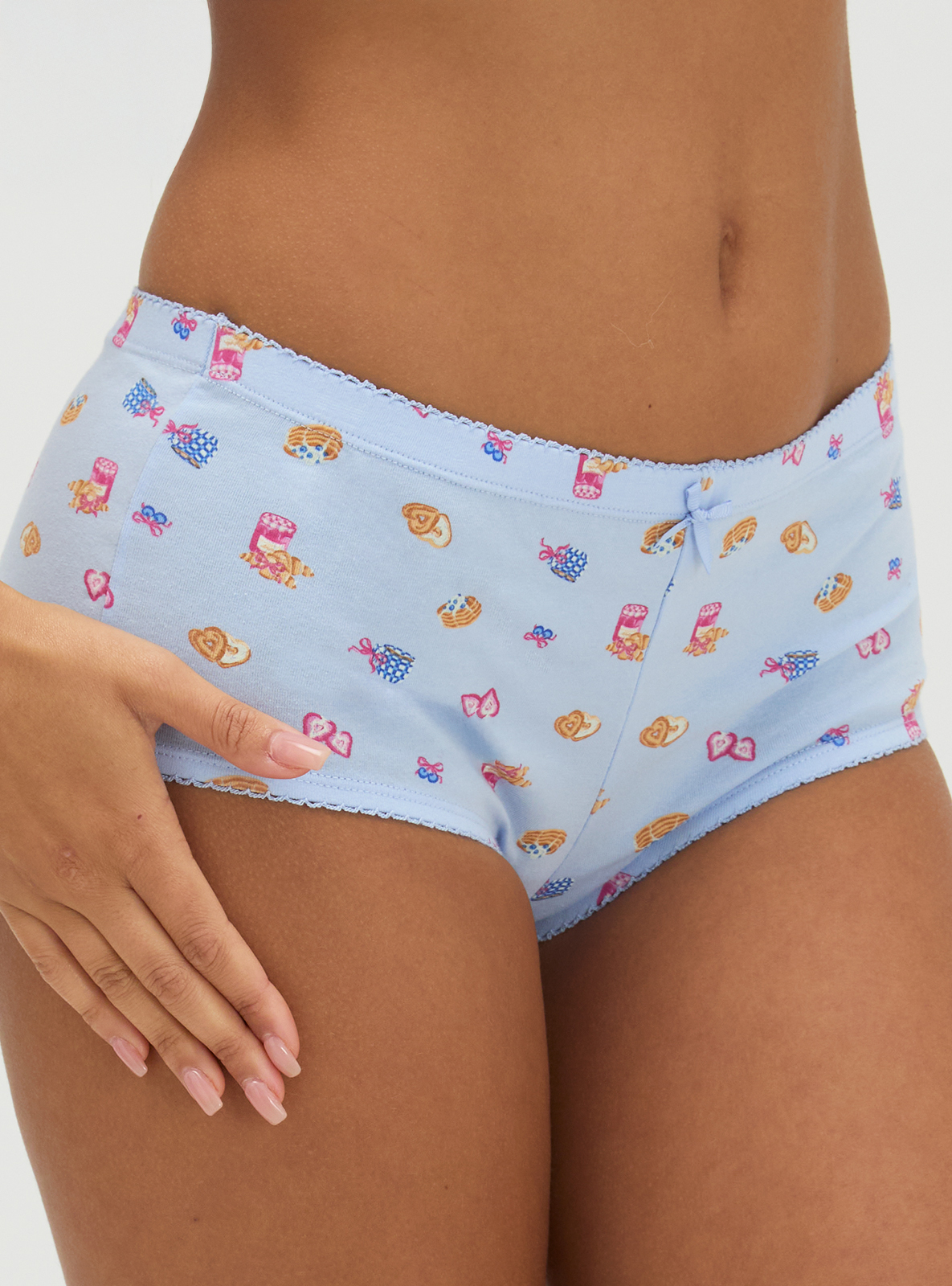 Tilly breakfast print cotton shorts | Blue Mix | Boux Avenue USA